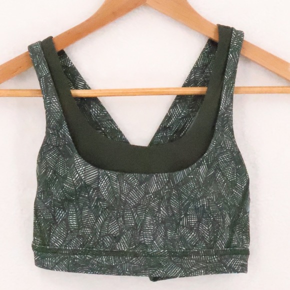 Lululemon Other - Lululemon Run Stuff Your Bra Womens Size 4 Green Stash Pockets Jazzy White Gator